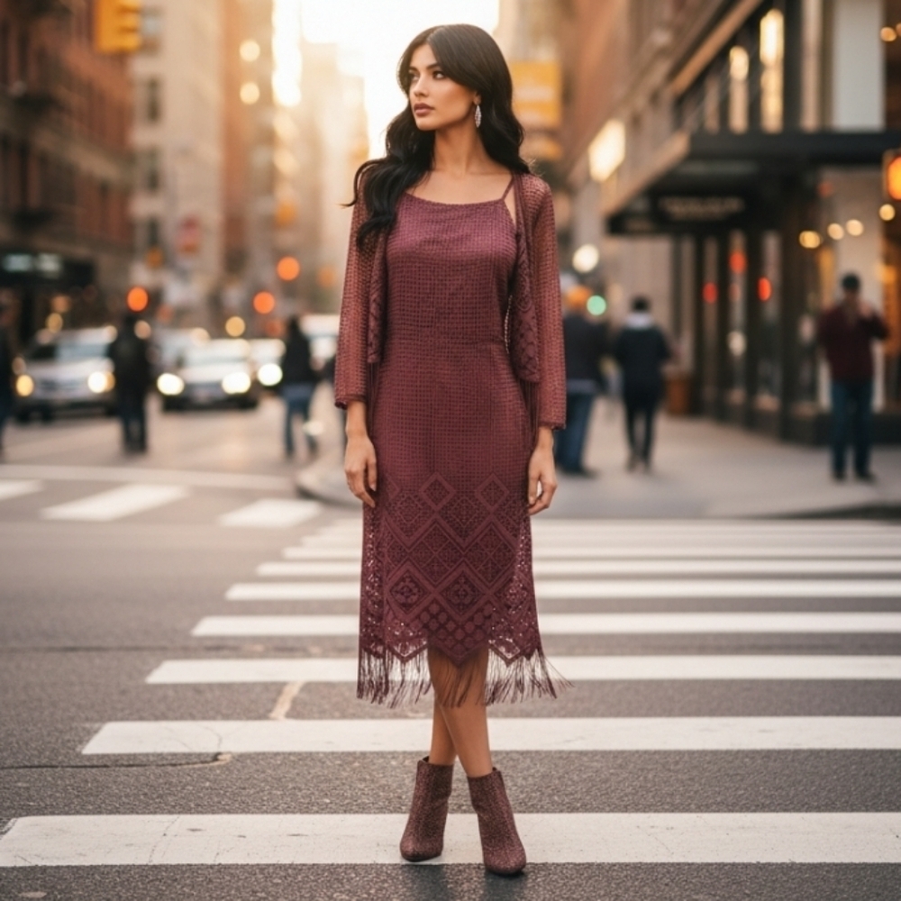 Sans Souci   Lace Dress w/Jacket Size Medium Color Rich Chocolate Brown